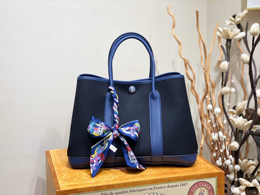 에르메스 가든파티30 캔버스 아게이트 블루 컨트리